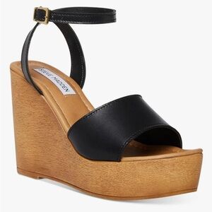 Steve Madden Black and Tan Wedge Sandals